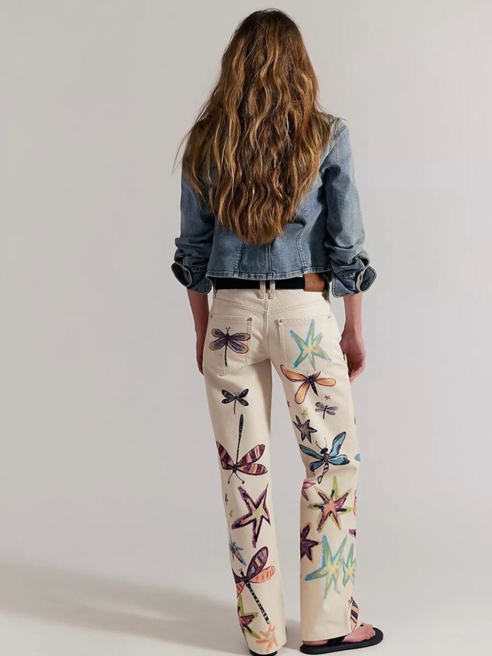 We The Free White Hand-Painted Tennessee Dragonfly low rise Illusions Jeans - Picture 8 of 8